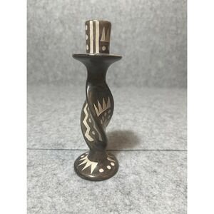 Vintage‎ African Hand Carved & Painted Candlestick Holder 6.5"